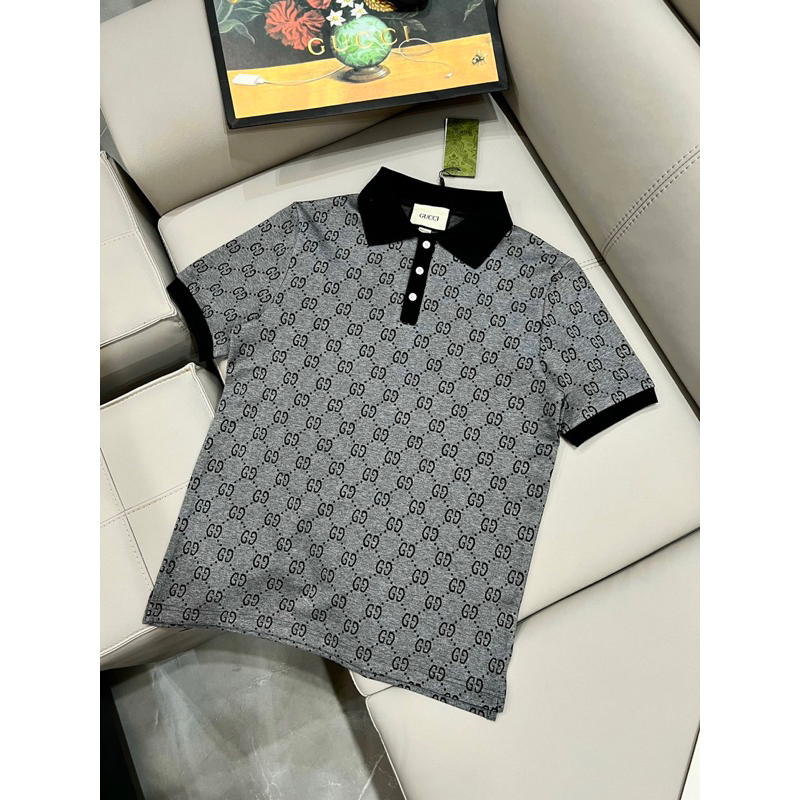 Áo POLO nam GU CHÌ vải dệt hoạ tiết chìm bản SUPPER hàng QC cao cấp