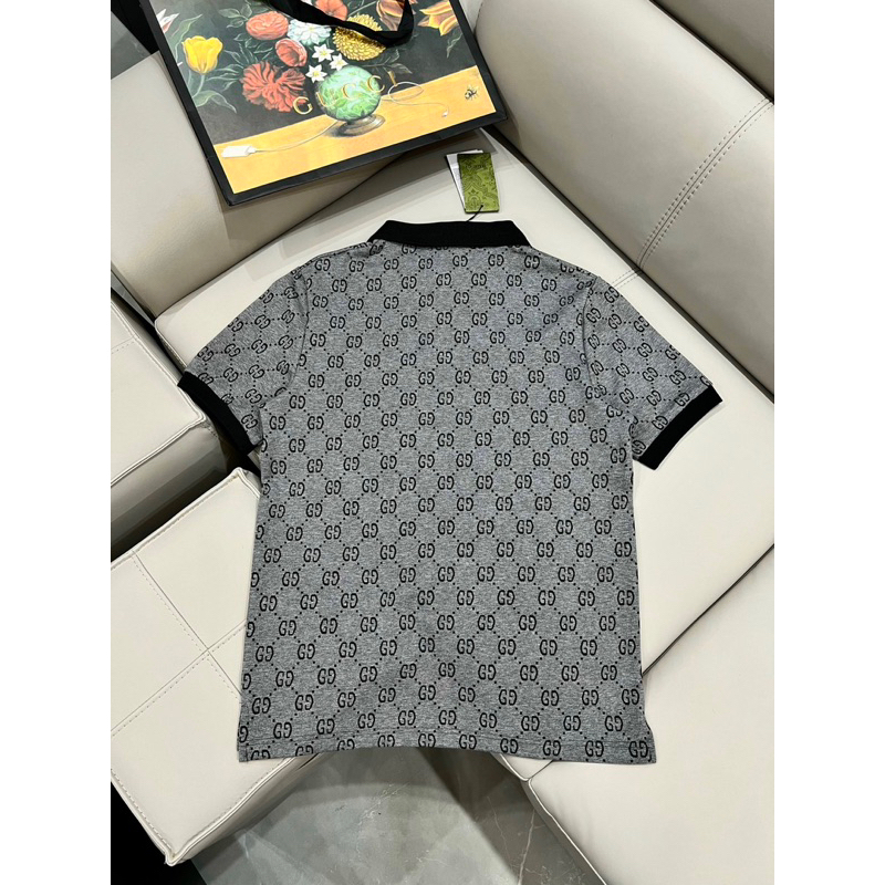 Áo POLO nam GU CHÌ vải dệt hoạ tiết chìm bản SUPPER hàng QC cao cấp