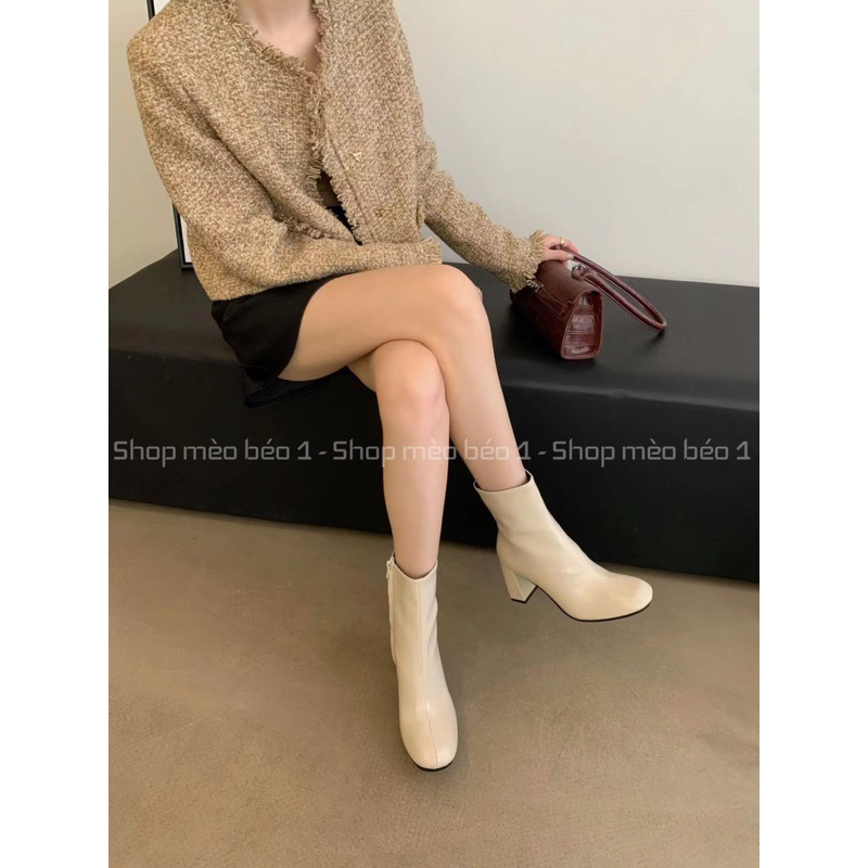 Bốt boot lửng mũi tròn khoá sau gót trụ basic fullbox hàng quảng châu cao cấp