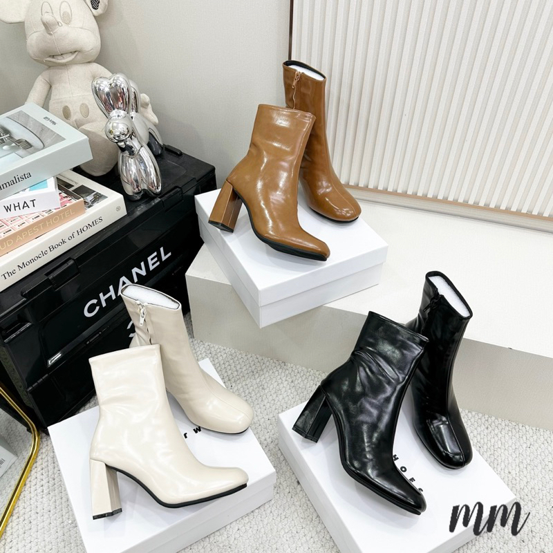 Bốt boot lửng mũi tròn khoá sau gót trụ basic fullbox hàng quảng châu cao cấp