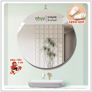  Gương tròn treo nhà tắm không viền - gương decor phòng siêu xinh tặng kèm phụ kiện treo 