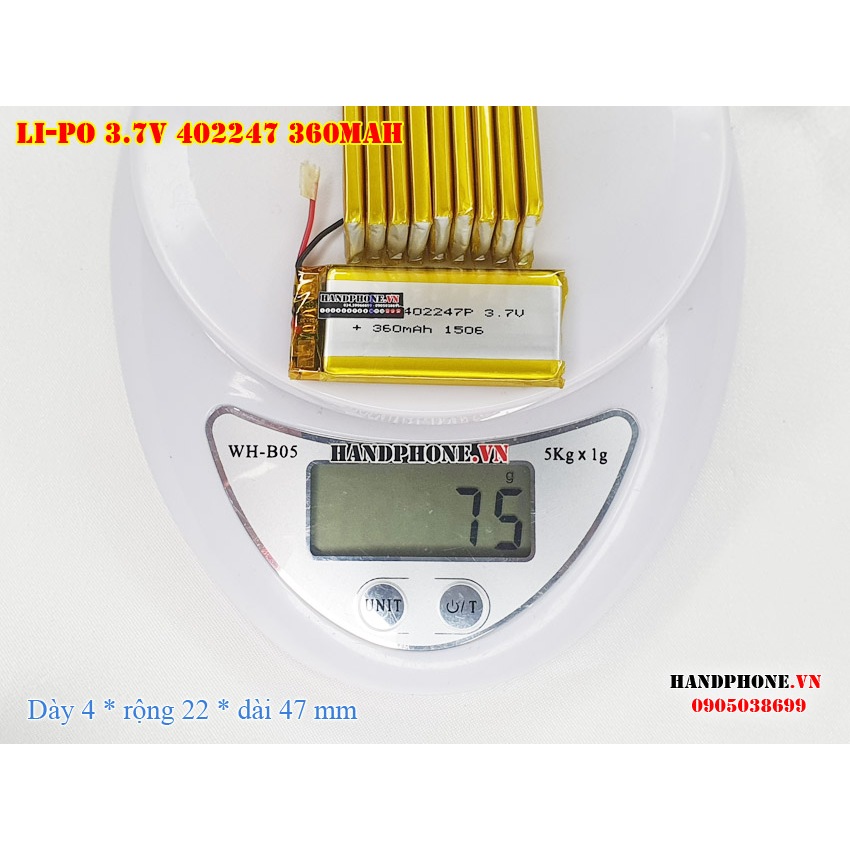 Pin sạc Li-Po 3.7V 360mAh 402247 382247  cho Camera Hành Trình, Điện Thoại, Loa Bluetooth, Khoá Vân Tay
