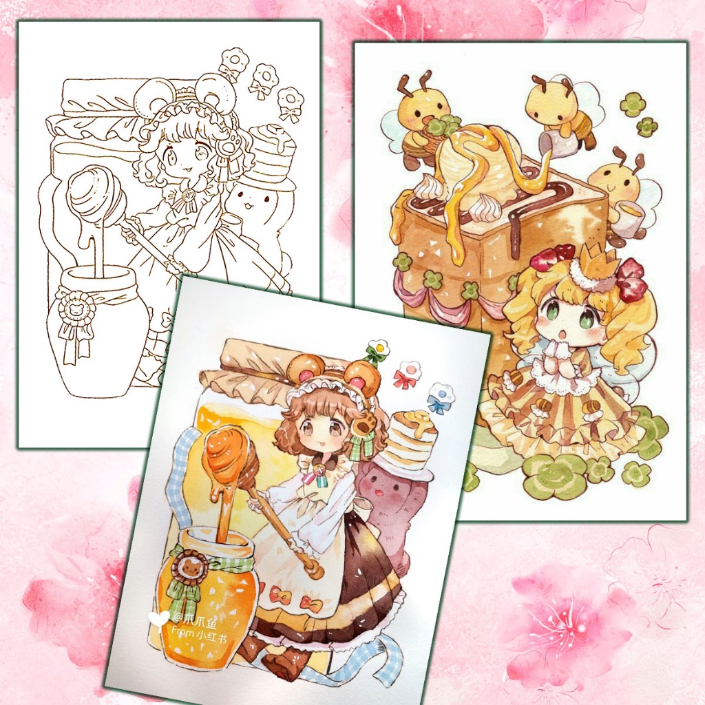 Tranh Tô Màu ChiBi Ngọt Ngào Họa Sĩ Mokarooru Bộ 30 Tranh Giấy Dày 250gsm - 300gsm | Line Art | MS0021