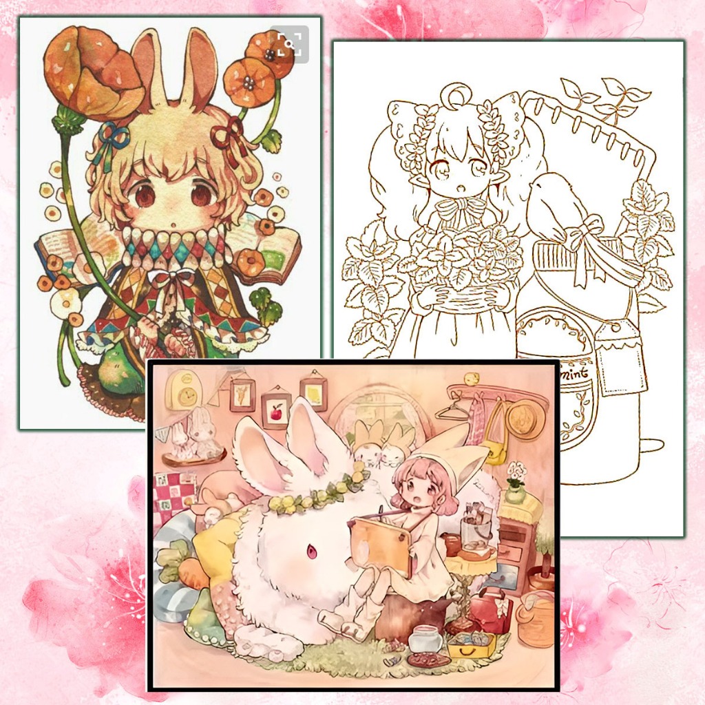 Tranh Tô Màu ChiBi Ngọt Ngào Họa Sĩ Mokarooru Bộ 30 Tranh Giấy Dày 250gsm - 300gsm | Line Art | MS0021