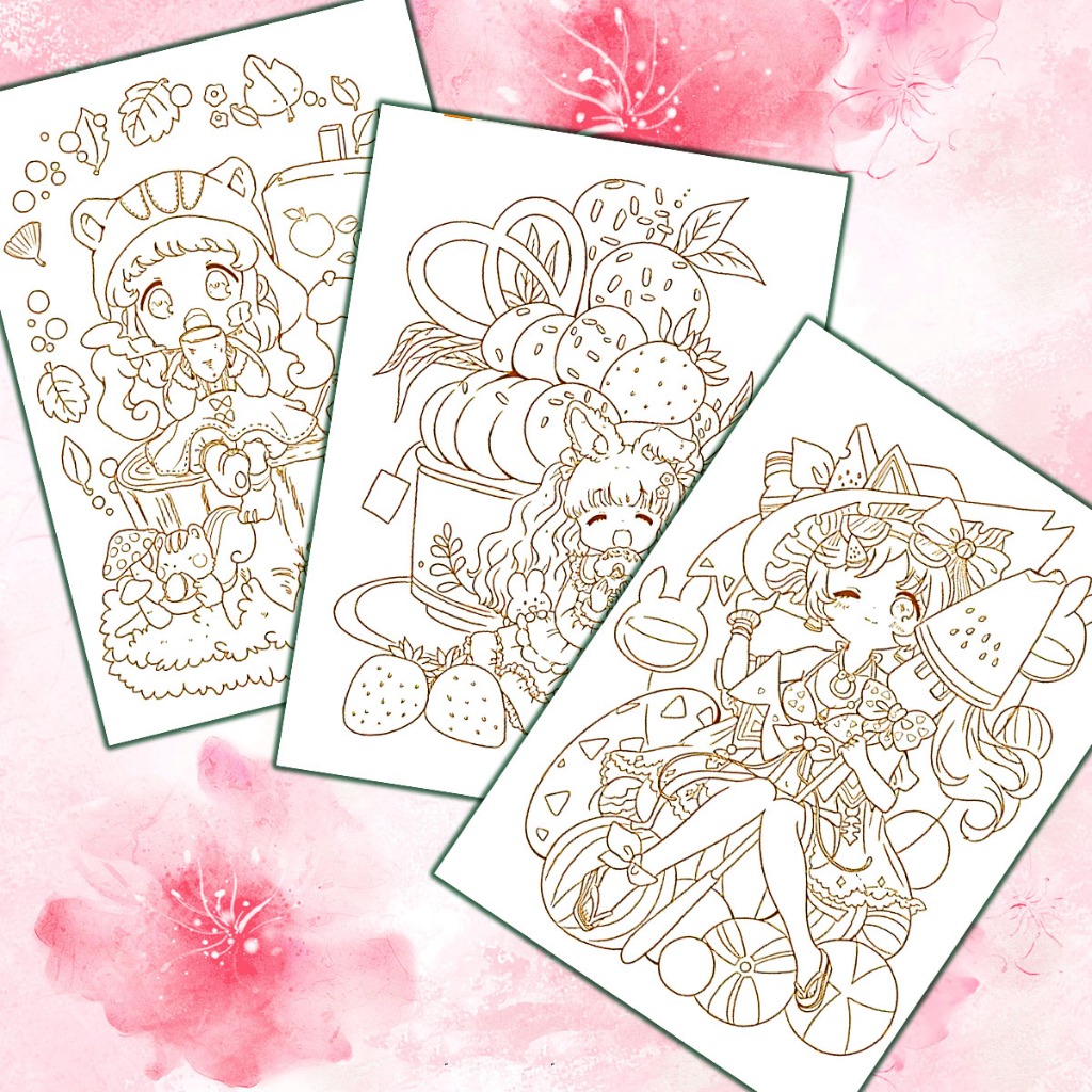 Tranh Tô Màu ChiBi Ngọt Ngào Họa Sĩ Mokarooru Bộ 30 Tranh Giấy Dày 250gsm - 300gsm | Line Art | MS0021