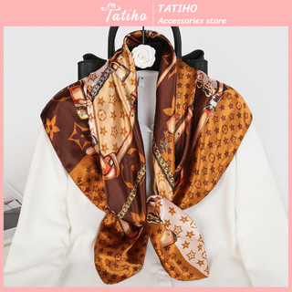 Khăn Lụa Vuông, Khăn Choàng Cổ Chất Chiffon Cao Cấp Họa Tiết Phối Hoa 5 Cánh Sang Trọng - 90x90cm - TATIHO - Mã KL018