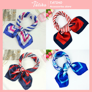 Khăn Lụa Vuông Unisex, Khăn Turban Chất Lụa Satin Họa Tiết Phối Sọc Đồng Phục Công Sở - Size 60x60cm - TATIHO - Mã ST002