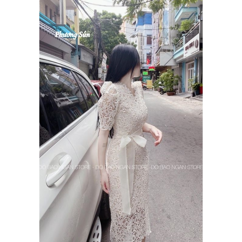 Đầm ren kèm nơ eo