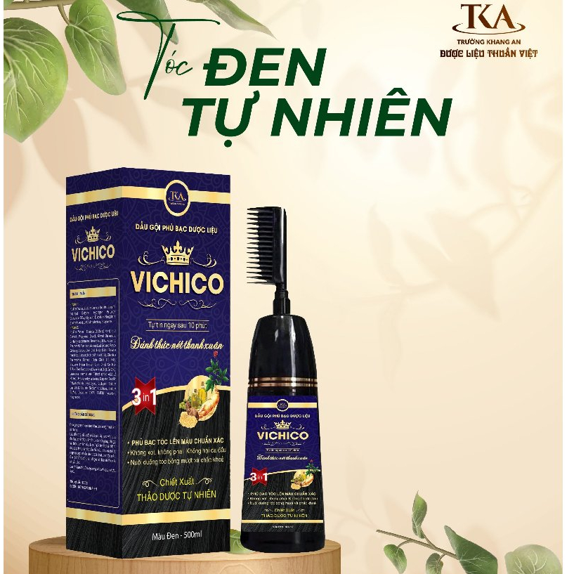 Dầu gội đầu phủ bạc nhuộm tóc Vichico 500ml 2 màu nâu và đen - Hàng chính hãng