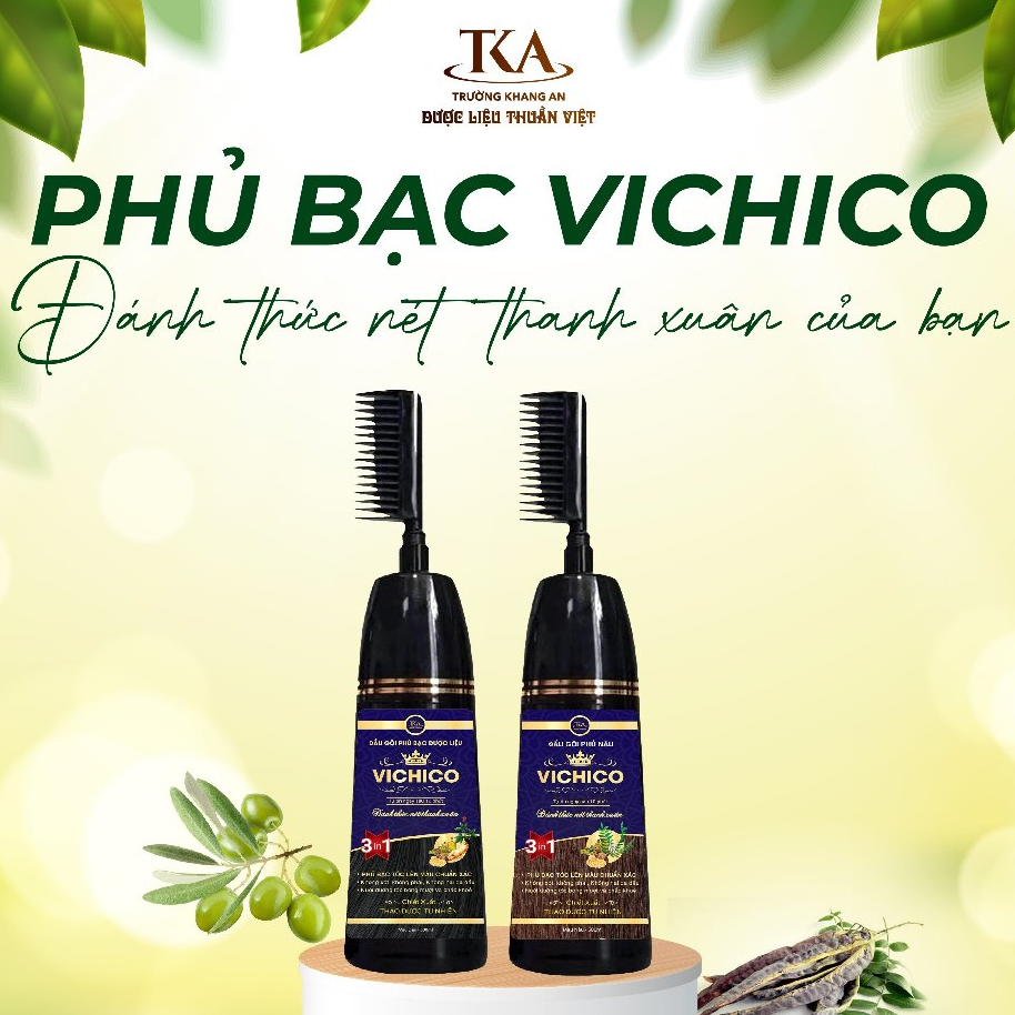 Dầu gội đầu phủ bạc nhuộm tóc Vichico 500ml 2 màu nâu và đen - Hàng chính hãng