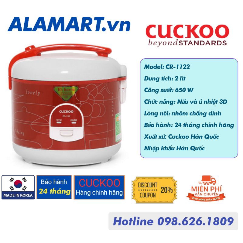 NỒI CƠM ĐIỆN 2.0 lít CUCKOO CR-1122 nhập khẩu Hàn Quốc