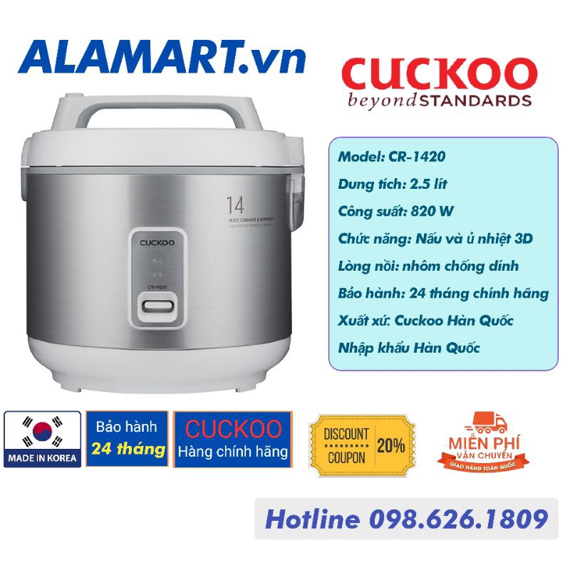 Nồi cơm điện Cuckoo CR-1420 2,5 lít nhập khẩu Hàn Quốc