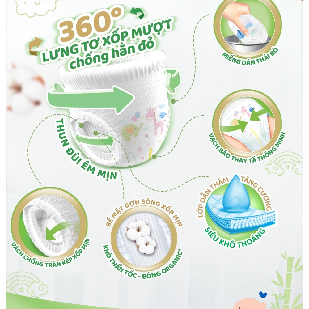 Tã/bỉm quần molfix thiên nhiên bịch trung S46+8 , M42+6 , L36+6 , XL34+6 , XXL28+6 , XXXL24+6