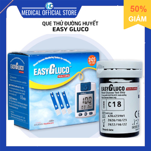 Hộp 50 que thử đường huyết Easy Gluco Hàn Quốc (Date xa)