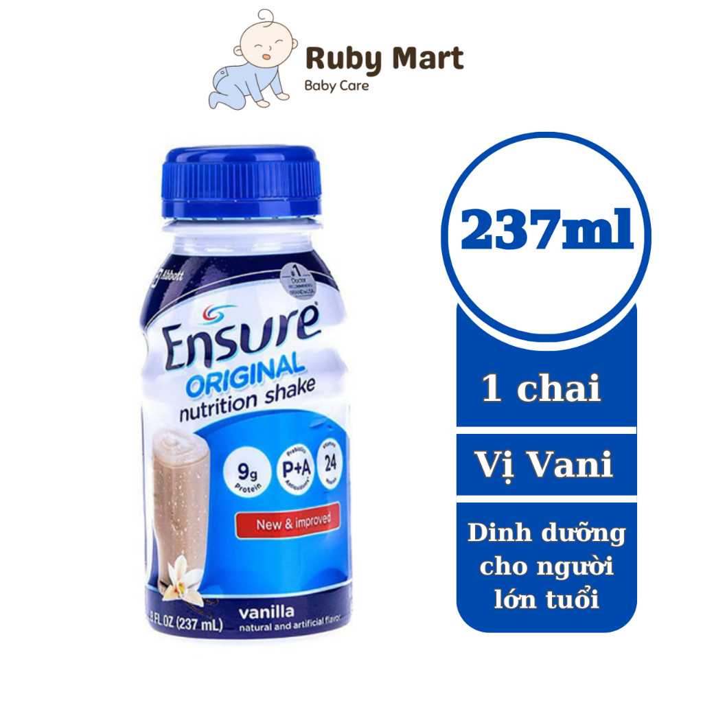 [Date T6/25] Sữa Bột pha sẵn Ensure Vani Chai 237ml