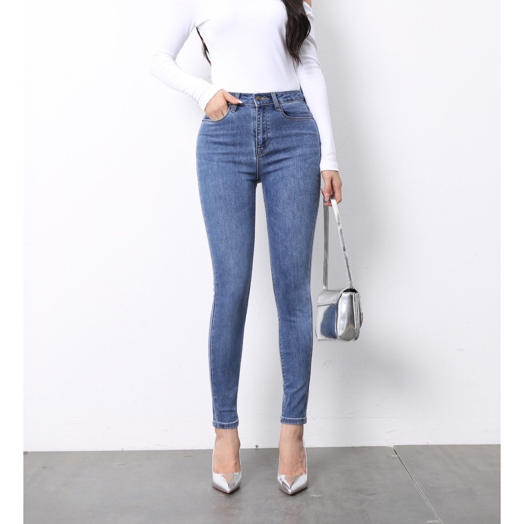 Quần Jean Nữ Skinny xanh đá Cạp Cao co giãn thoải mái chất liệu hoàn toàn tự nhiên CT JEANS