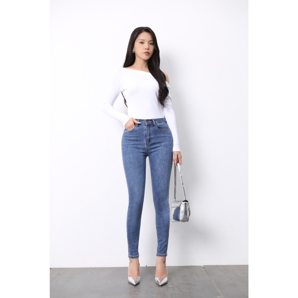 Quần Jean Nữ Skinny xanh đá Cạp Cao co giãn thoải mái chất liệu hoàn toàn tự nhiên CT JEANS