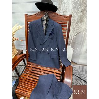 Bộ vest nam 6 khuy, áo vest kẻ vuông tăm than 2 lớp, quần âu áo vest form chuẩn cao cấp - V11
