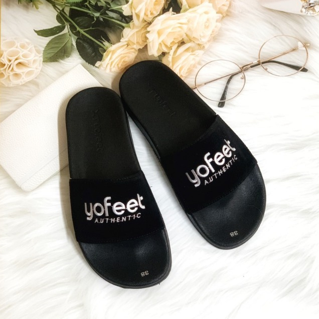 Dép quai ngang nam nữ quai nỉ Mã 007 chữ in sắc nét ,hàng XT YOFEET