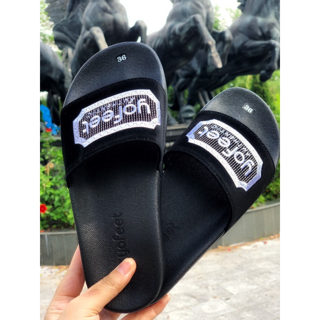 Dép quai ngang nam nữ quai nỉ Mã 007 chữ in sắc nét ,hàng XT YOFEET