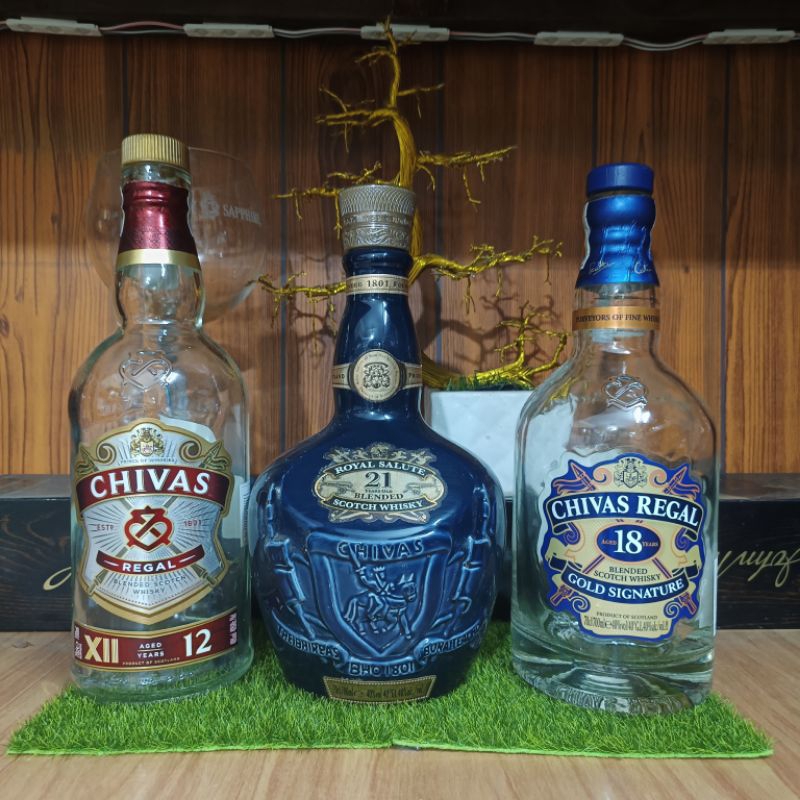 Combo 3 vỏ chai rượu ngoại Chivas, Hennessy, Hibiki,...700ml Decor hàng đẹp chính hãng Xuất xứ Scotland decor siêu đẹp
