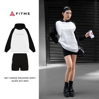 Bộ nỉ lông Fitme áo hoodie Xám đen dày dặn, quần ngắn tập gym yoga năng động