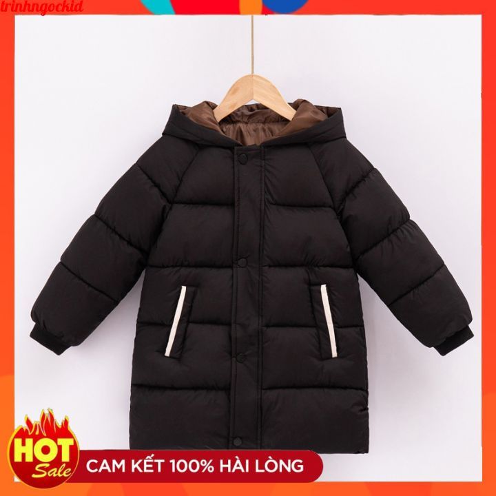 Áo khoác phao lót lụa dáng dài hàn quốc sang chảnh bé trai bé gái 10-50kg