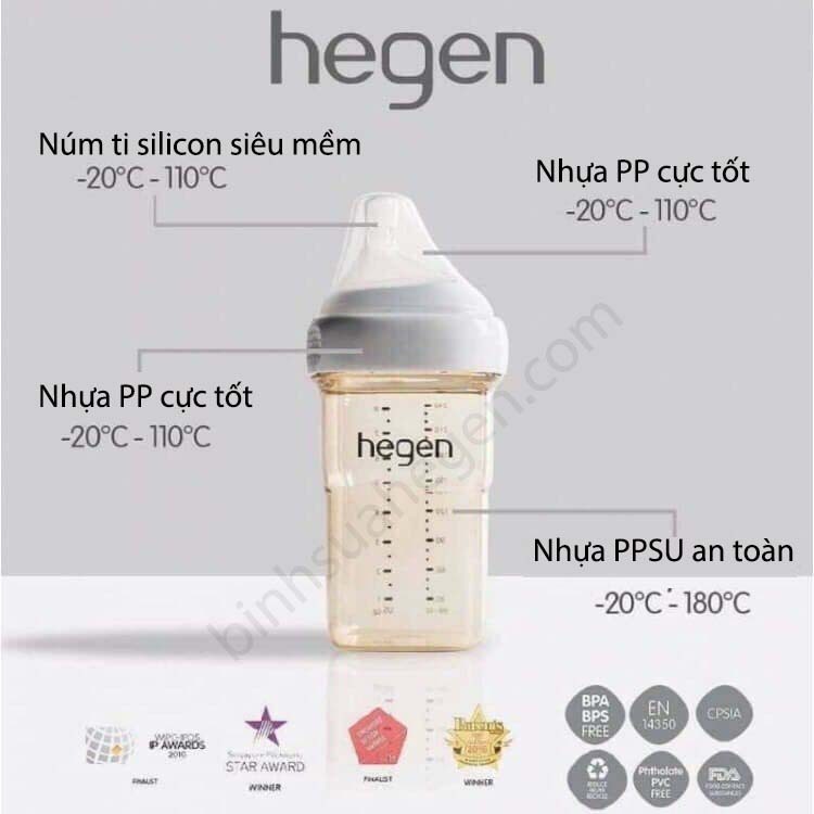 Bình sữa Hegen cao cấp 150ml 240ml, cam kết chính hãng