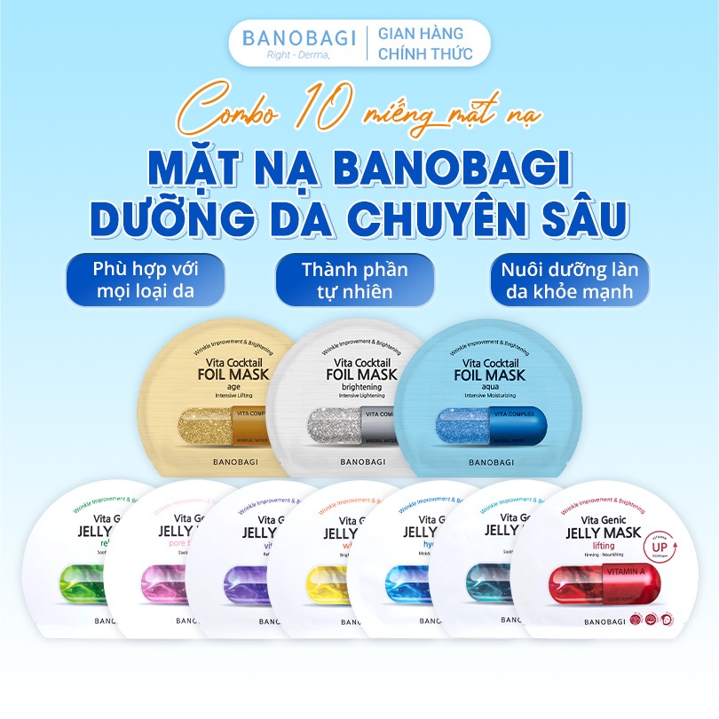 COMBO 10 Miếng Mặt Nạ BANOBAGI Thế Hệ Mới, Dưỡng Da Chuyên Sâu Dành Cho Mọi Loại Da 30ml 