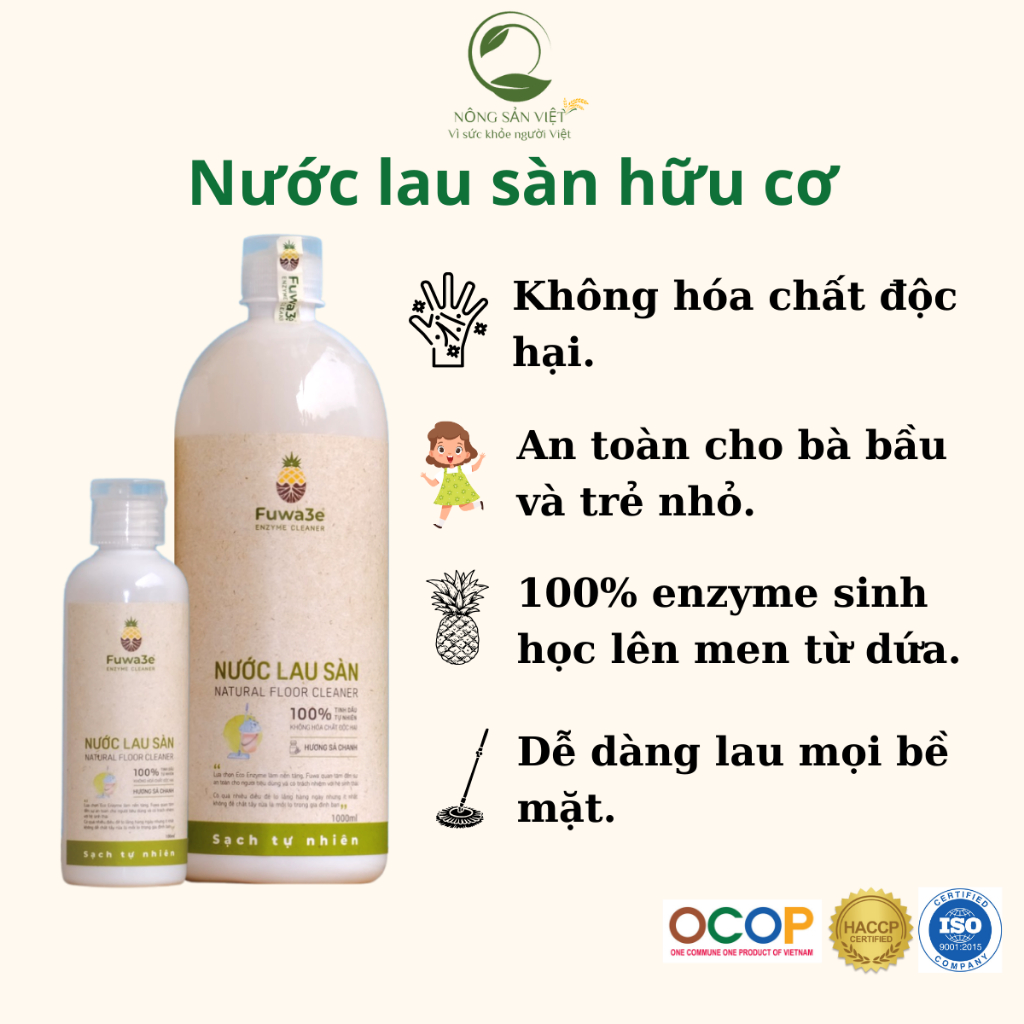 Nước Lau Sàn Hữu Cơ Fuwa3e Tinh Dầu Tự Nhiên, Khử Mùi Đuổi Muỗi, Côn Trùng, Enzyme Từ Dứa