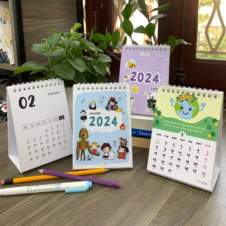 Lịch để bàn 2024 có lịch âm mini cute kèm ghi chú Calendar nhiều mẫu Lalala Baby