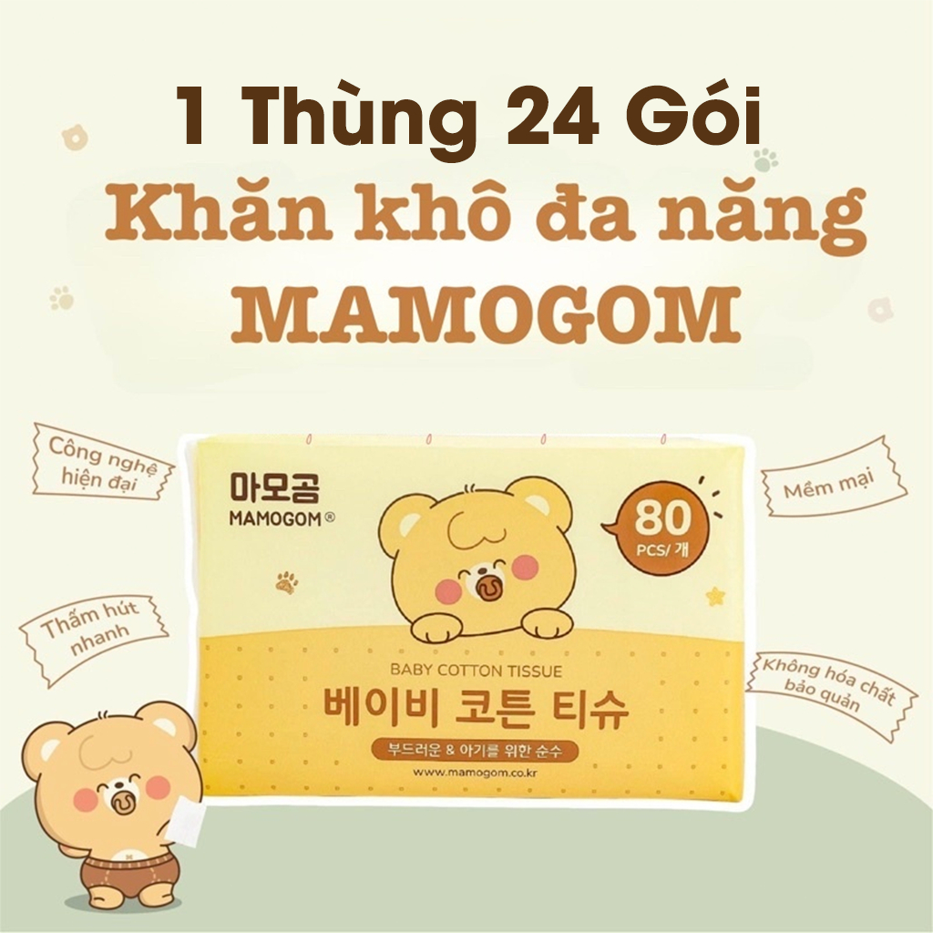 Combo 1 Thùng 24 Gói Khăn khô đa năng MAMOGOM, Khăn vải khô đa năng cho bé siêu mềm loại 80 tờ - Umee Babycare