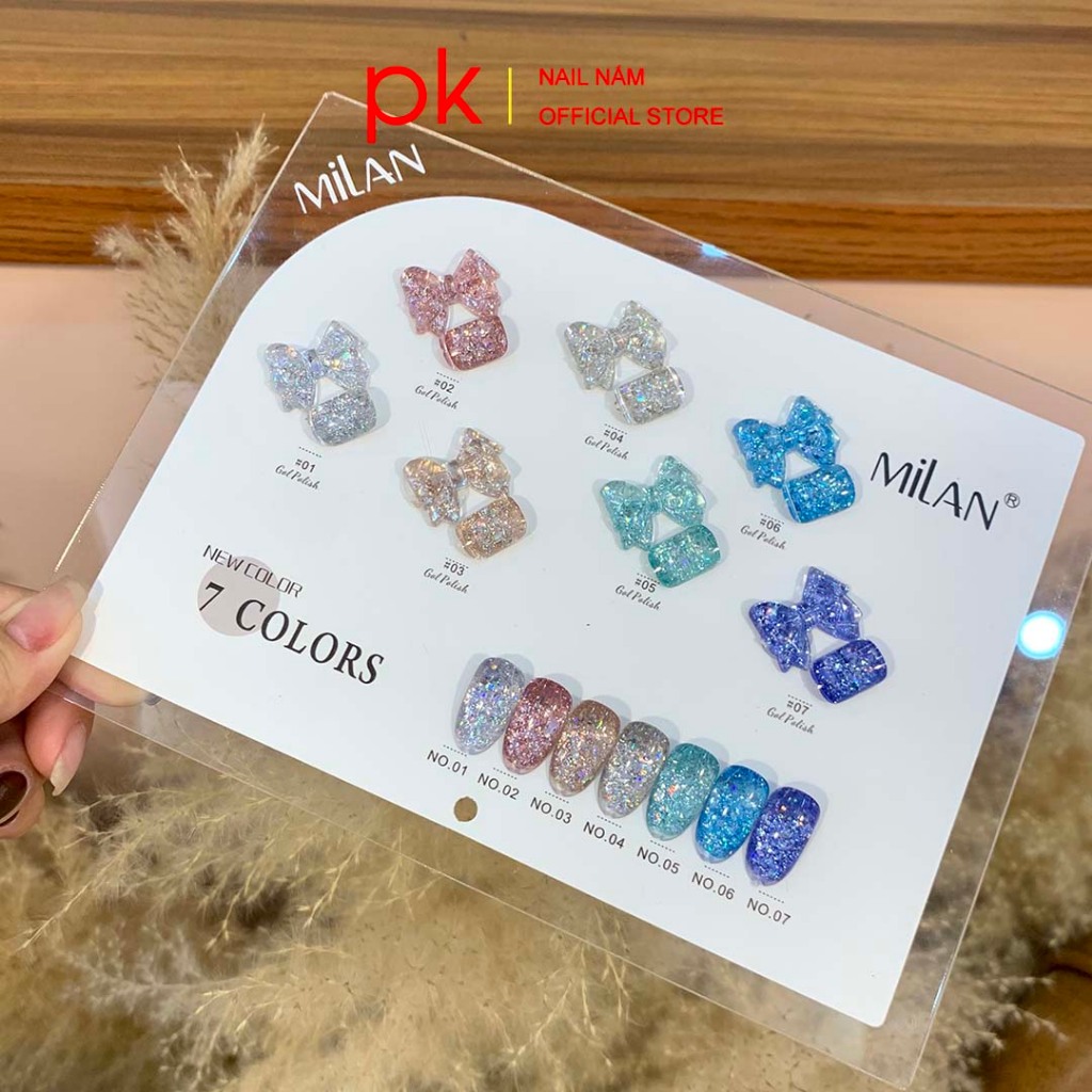 Set sơn gel 7 màu nhũ kim tuyên siêu sáng MiLan số 1 tặng kèm bảng màu