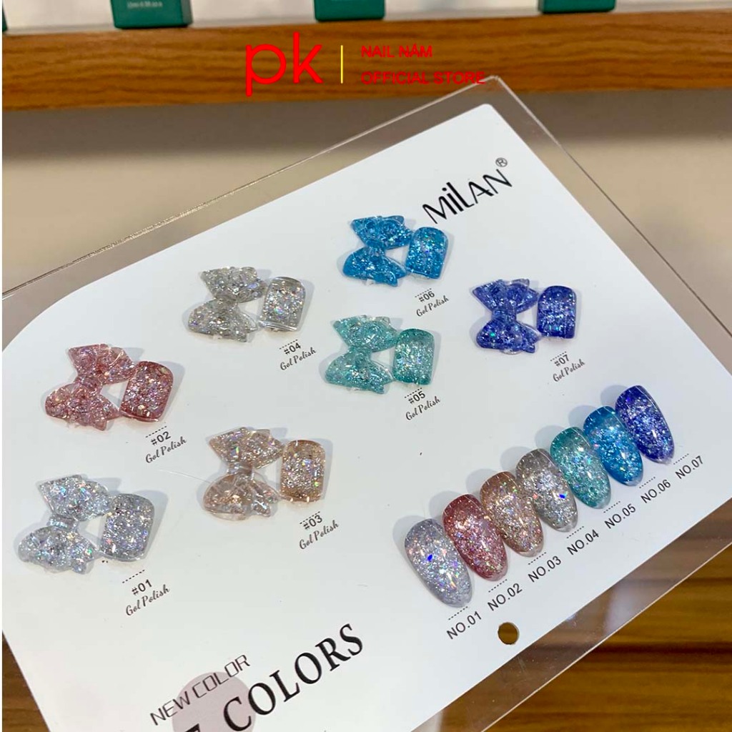 Set sơn gel 7 màu nhũ kim tuyên siêu sáng MiLan số 1 tặng kèm bảng màu