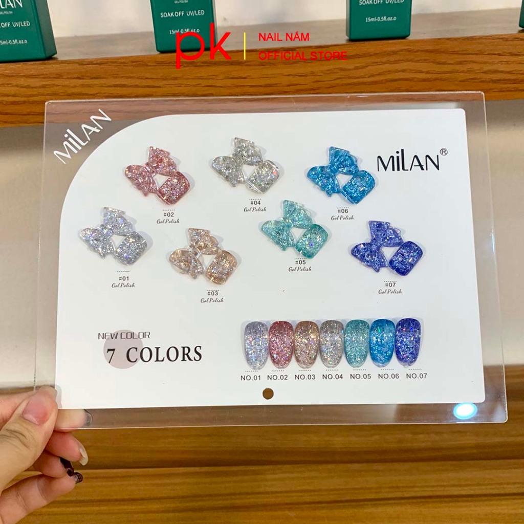 Set sơn gel 7 màu nhũ kim tuyên siêu sáng MiLan số 1 tặng kèm bảng màu