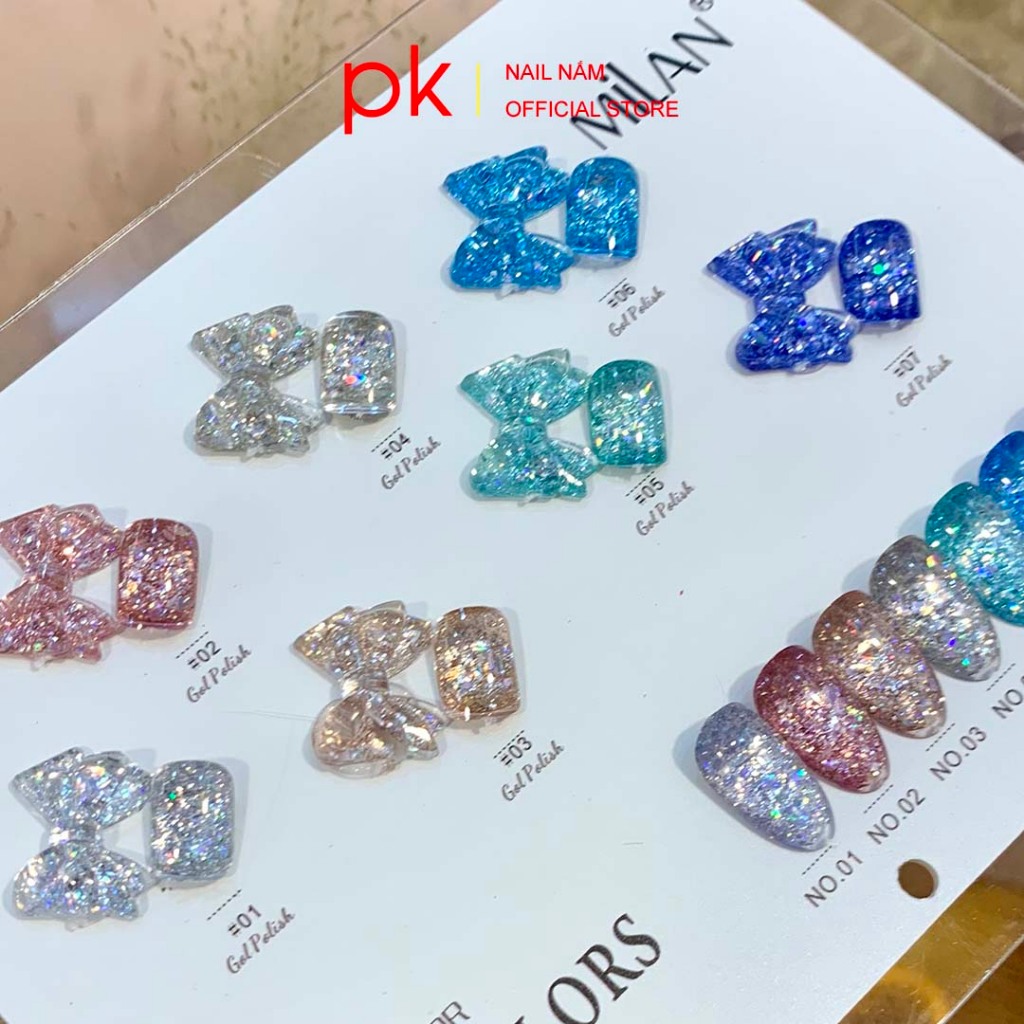 Set sơn gel 7 màu nhũ kim tuyên siêu sáng MiLan số 1 tặng kèm bảng màu