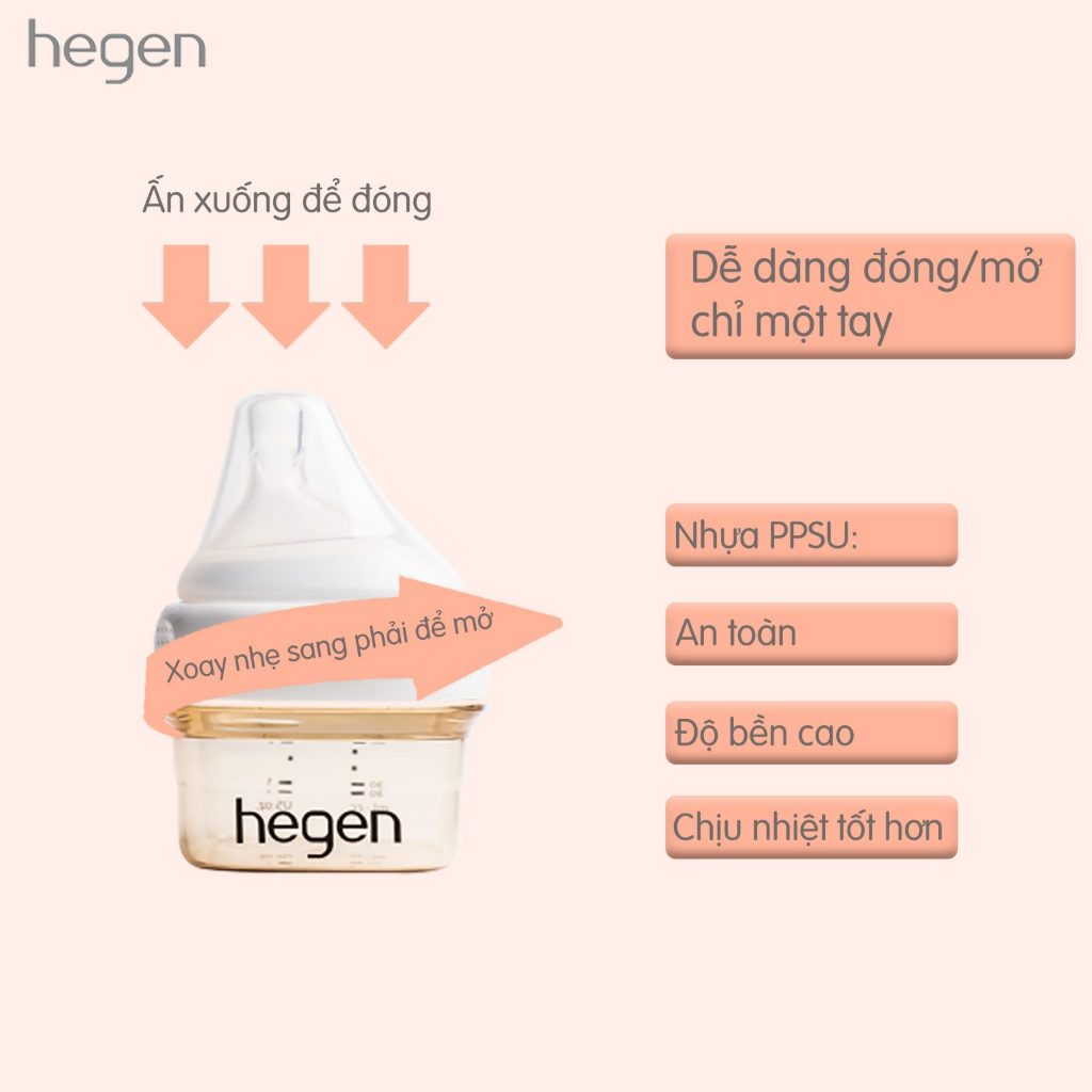 Bình sữa Hegen PPSU 60ml núm ti size Extract Flow từ 0 – 1 tháng