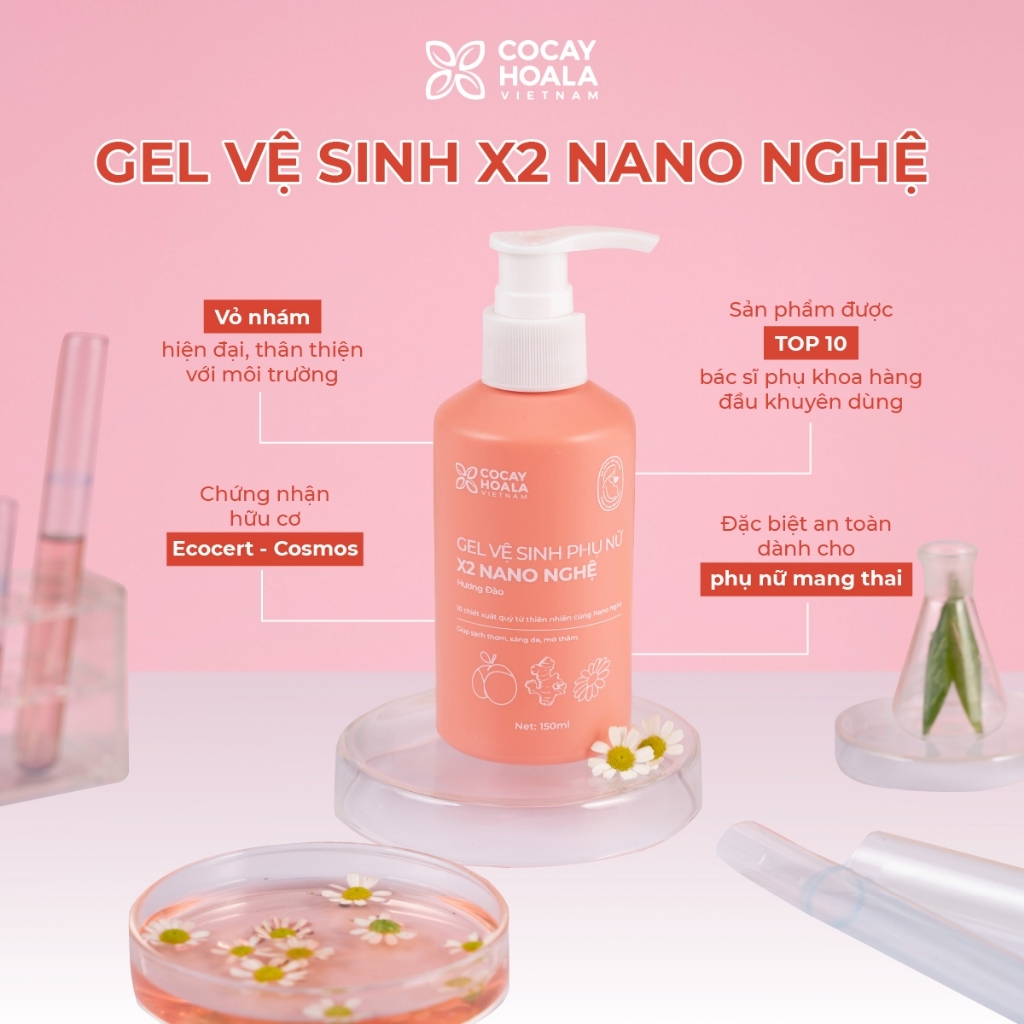 Dung dịch vệ sinh phụ nữ Gel X2 Nano Nghệ Cam Bergamot Cỏ Cây Hoa Lá - Giảm Ngứa Hồng se khit - Dung tích 150 ml