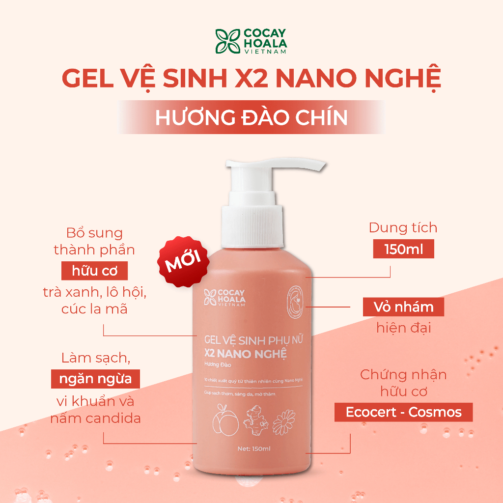 Dung dịch vệ sinh phụ nữ Gel X2 Nano Nghệ Cam Bergamot Cỏ Cây Hoa Lá - Giảm Ngứa Hồng se khit - Dung tích 150 ml