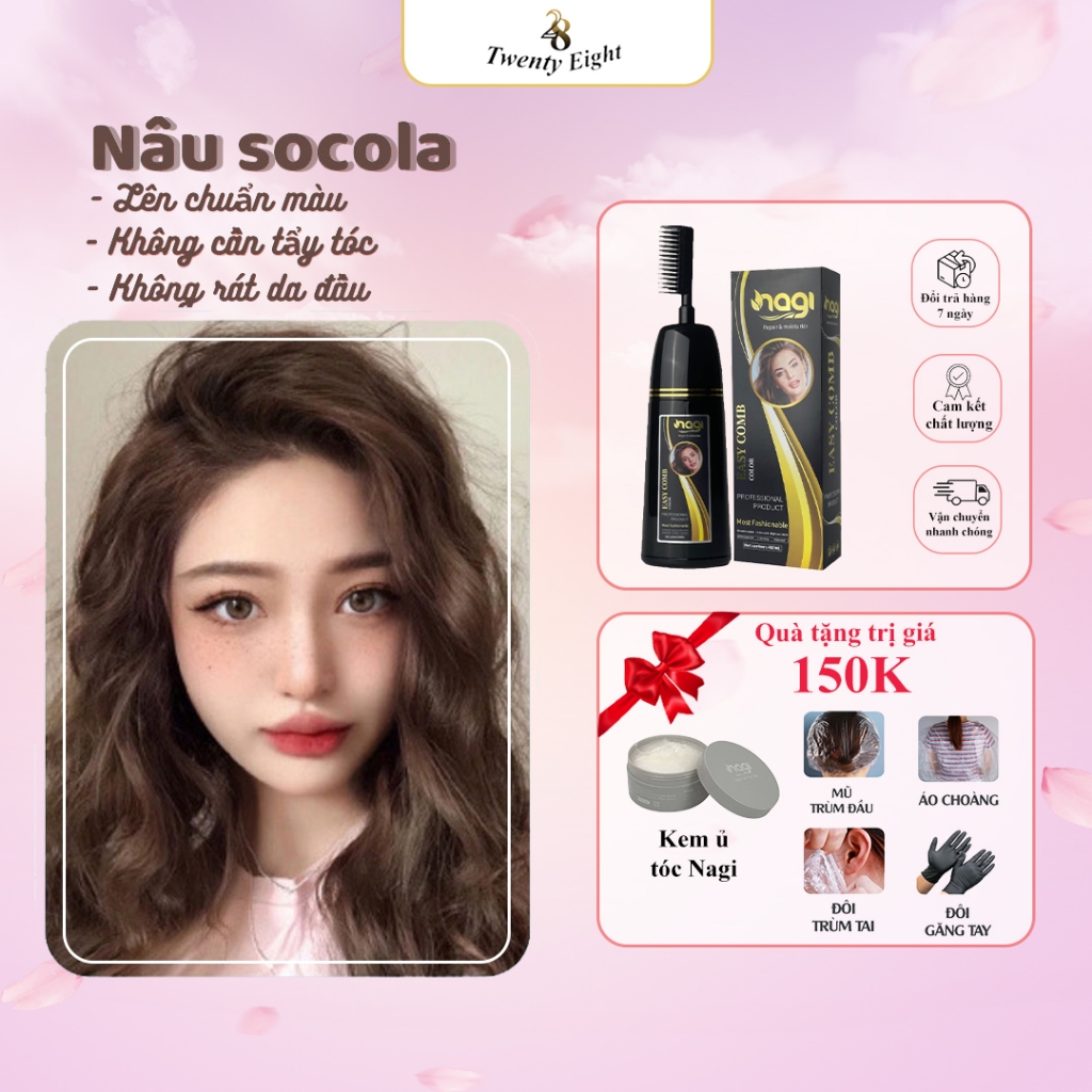 Dầu gội nhuộm tóc phủ bạc màu Nâu Socola Nagi Chocolate Brown 07 chiết xuất từ thiên nhiên 400ml
