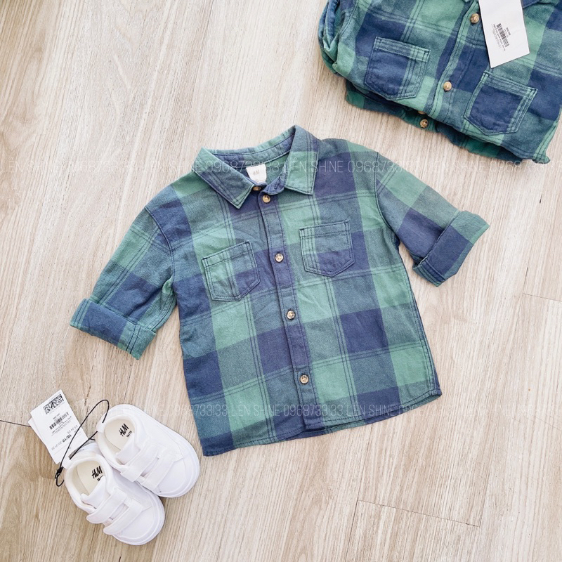 Sơ mi kẻ xanh túi 2 bên