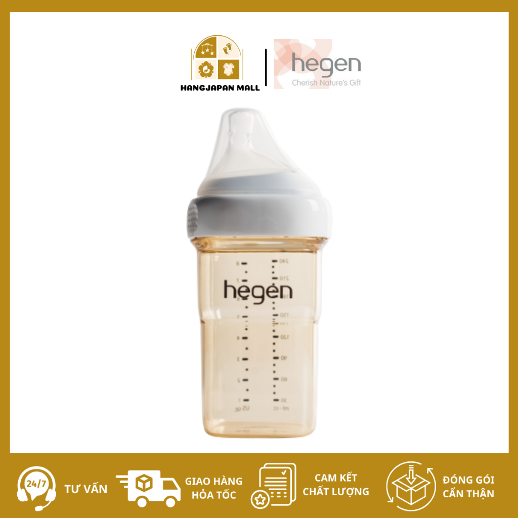 Bình sữa Hegen PPSU 240ml núm ti size M từ 3 – 6 tháng