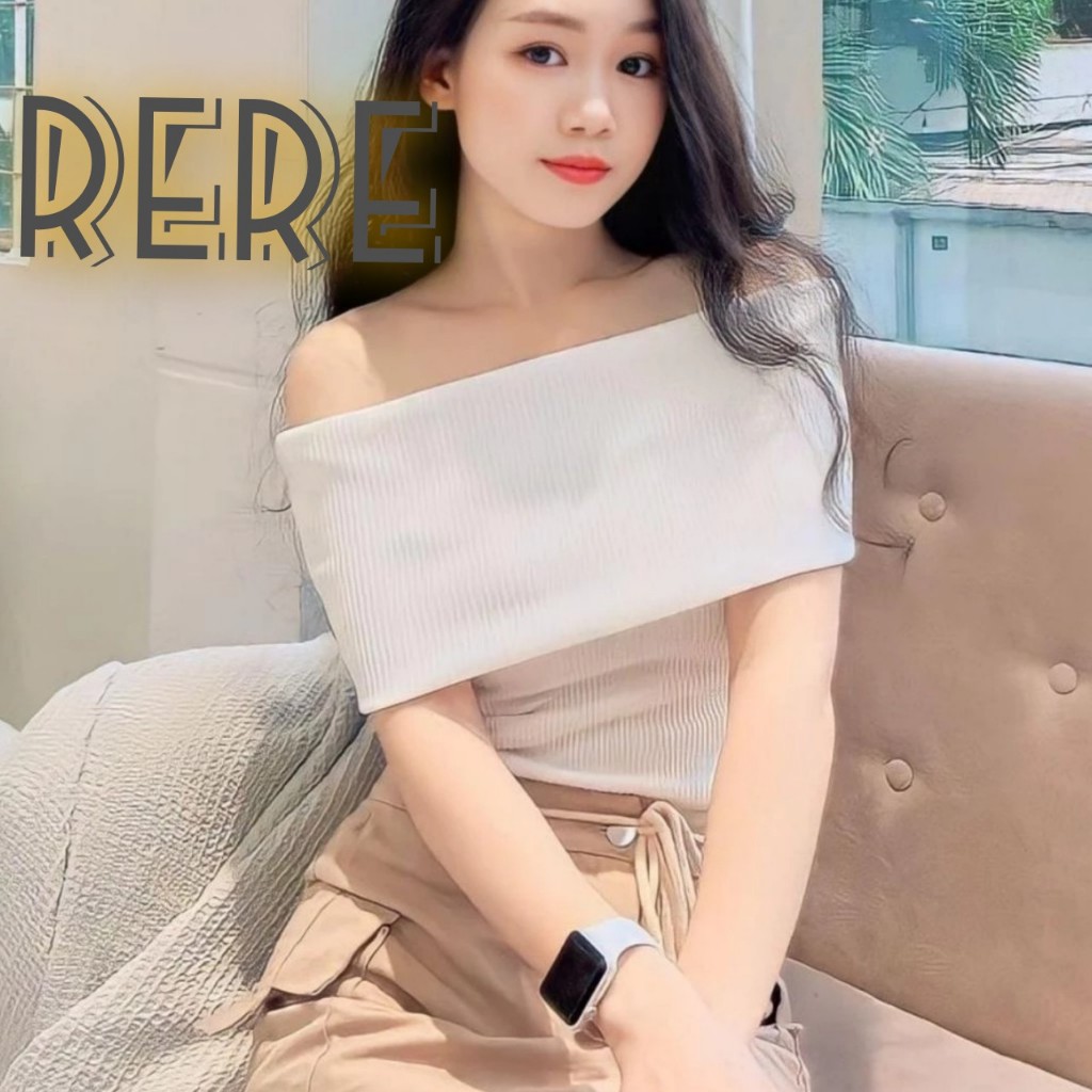 Áo trễ vai nữ ôm body kiểu dáng babytee thun gân loại 1 RERE có size S M L tới 70kg ngắn tay màu sang chảnh B11-3