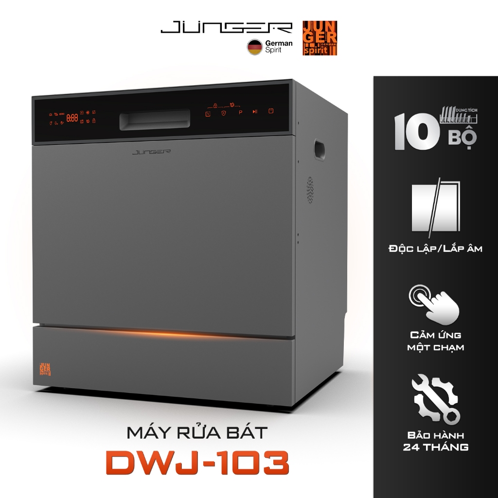 Máy rửa bát Junger DWJ-103 Dung tích 10 bộ Sấy khô Diệt khuẩn UV Hàng Chính Hãng Bảo Hành 24 Tháng