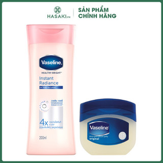 Combo Sữa Dưỡng Thể Vaseline Nâng Tông Sáng Da Tức Thì 200ml + Sáp Dưỡng Ẩm 50ml