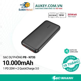 Pin Sạc Dự Phòng Siêu Mỏng Aukey Basic Slim N73/N73S 10000mAh USB-C PD/QC 18W - Hàng chính hãng