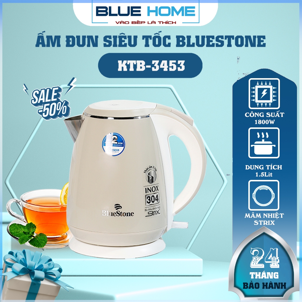 Ấm Đun Siêu Tốc Bluestone KTB-3453, 1800w - 1.5Lit, Hàng Chính HÃng