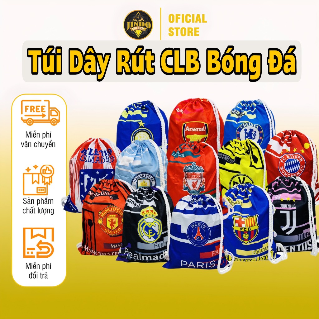 Túi Dây Rút Thể Thao JindoSoccer - Balo Đựng Giày Đá Bóng Hoạ Tiết CLB Bóng Đá Chất Liệu Vải Cao Cấp JSD12