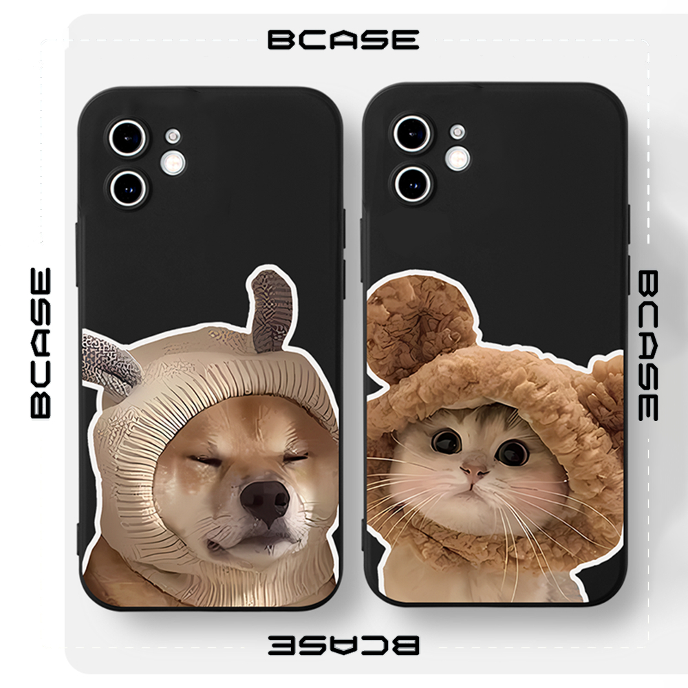 Ốp Điện Thoại Silicon hình cặp đôi Cún Mèo mũ len cute Iphone 14 13 12 11 Pro Promax 6S 7 8 Plus X XR XSMax qh6022