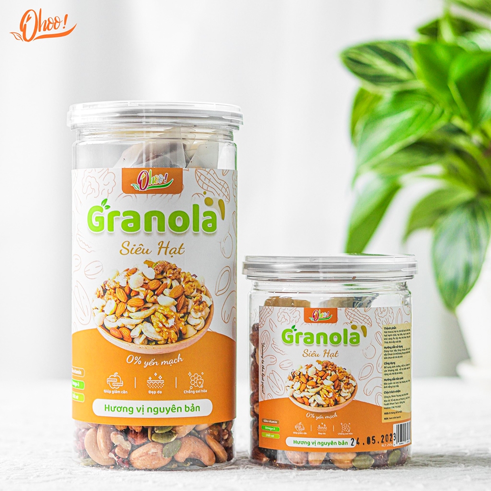 Granola Siêu Hạt Vị Nguyên Bản OHOO FOODS 250g/500g - Hạt Ngũ Cốc Dinh Dưỡng, Ăn Vặt Healthy